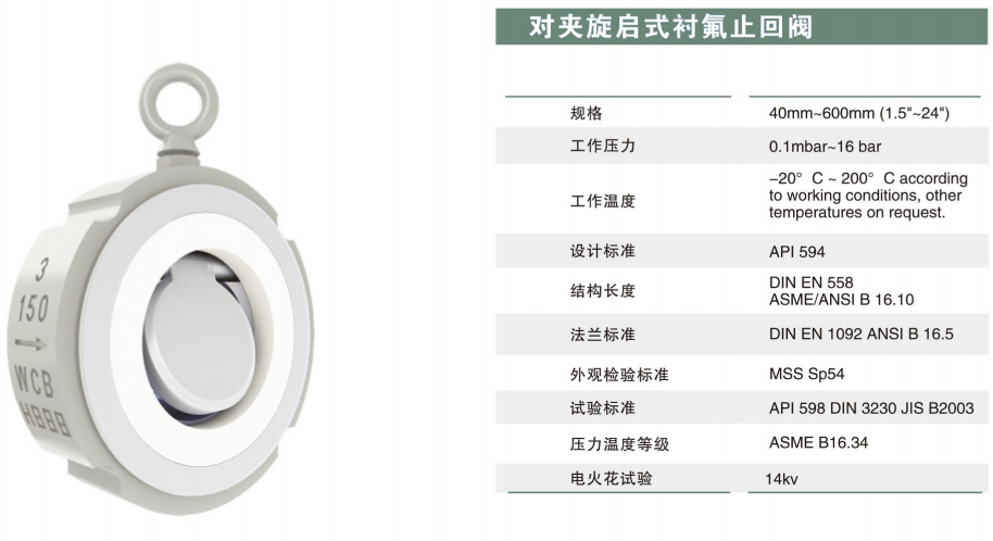 衬氟止回阀,对夹旋启式衬氟止回阀
